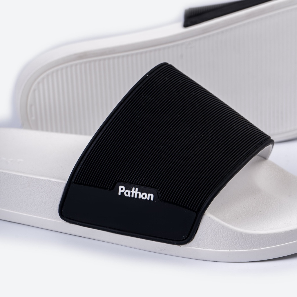 Dép nam PATHON SD31, quai ngang PVC đen, đế nhám PU trắng êm chân chống trượt
