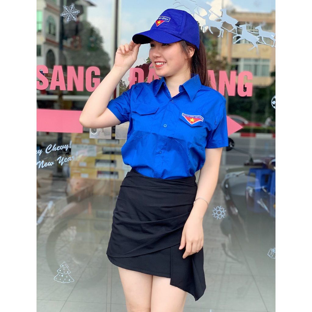 Áo đoàn thanh niên Nam Nữ NGẮN tay- Logo thêu - Vải Kate, mềm mát