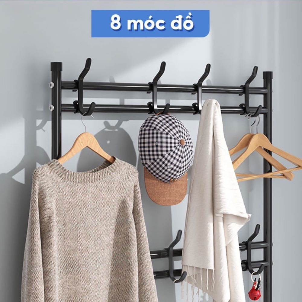 Giá Kệ để giày dép chữ L đa năng 4 tầng thông minh có 8 móc treo quần áo tiện ích