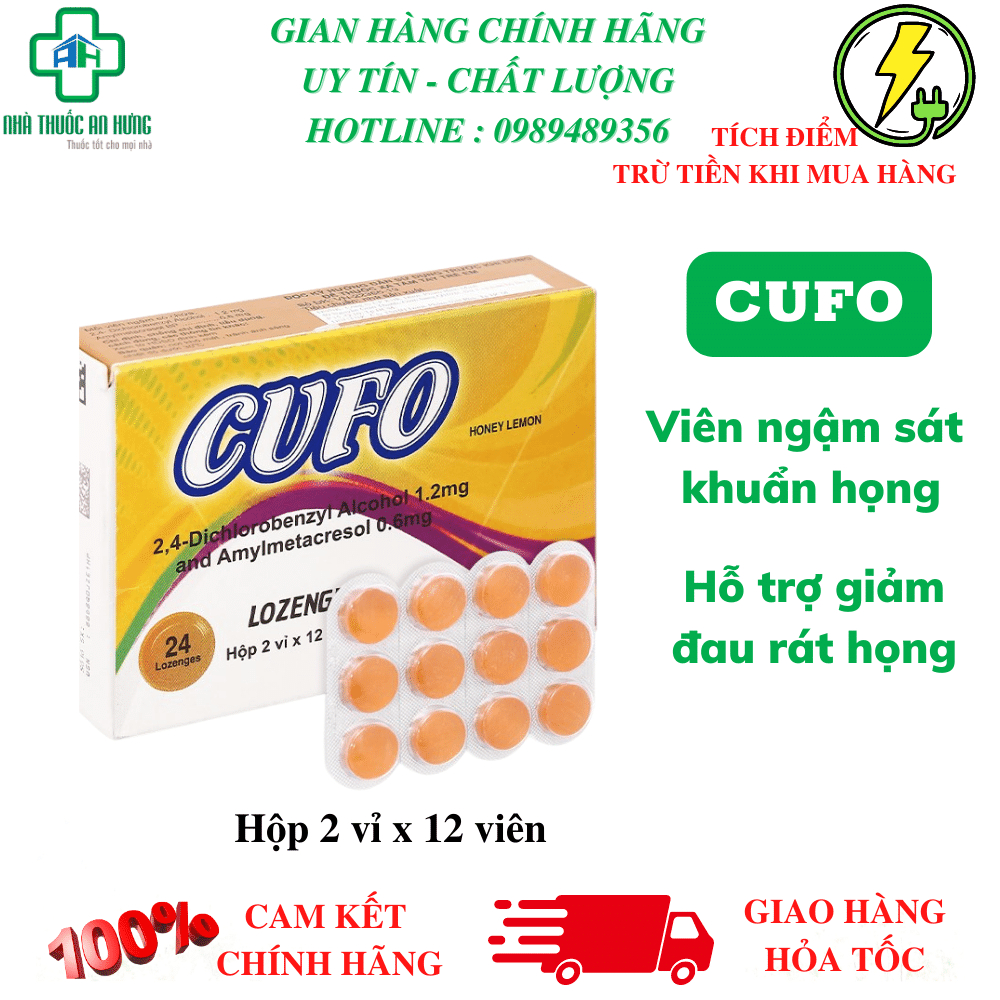 Kẹo Ngậm Sát Khuẩn Họng CUFO_Vị Chanh Mật Ong,Vị Nho-Hỗ Trợ Giảm Đau Rát Họng-Thơm Ngon Dễ Ngậm