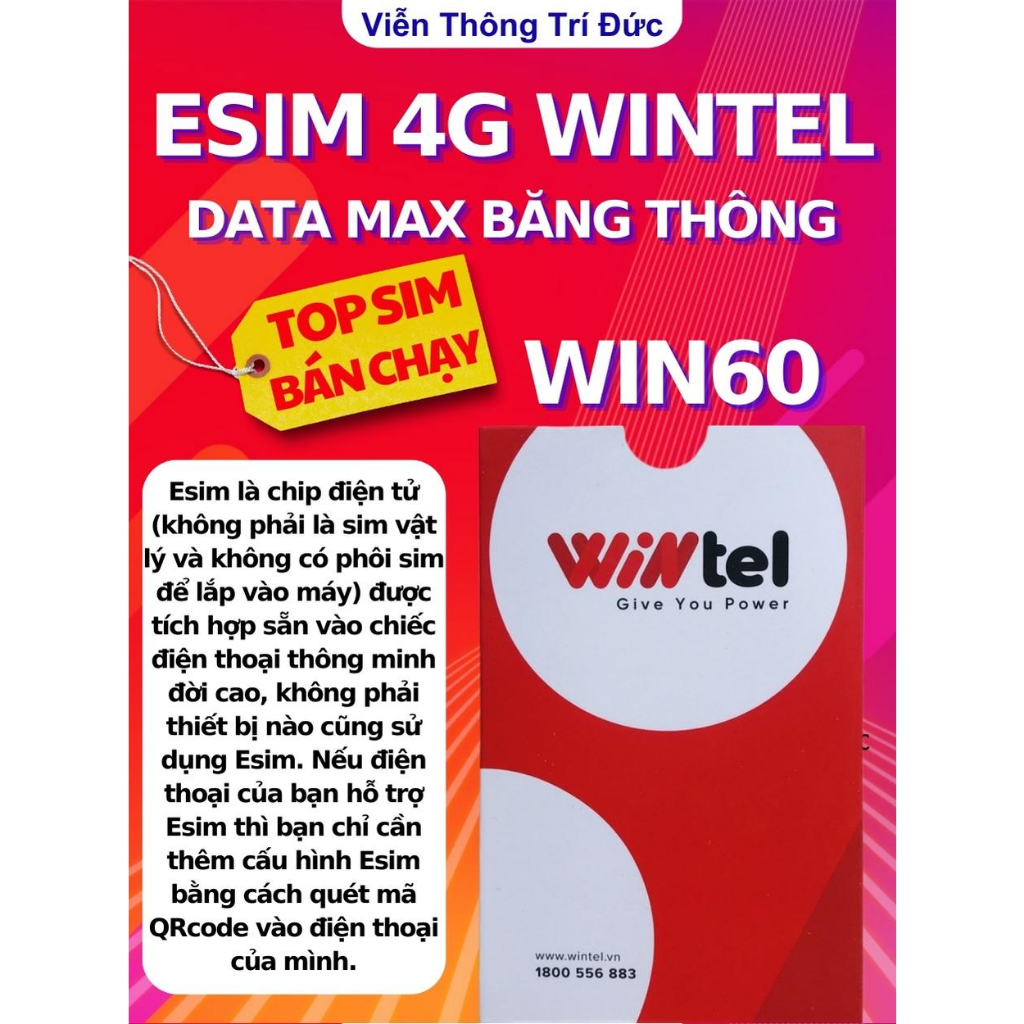 [ ESIM ] SIM 4G Wintel Win60/ Win60P/ Win89 -1 TỶ GB DATA KHÔNG GIỚI HẠN TỐC ĐỘ CAO - TỰ ĐĂNG KÝ CHÍNH CHỦ TRÊN APP