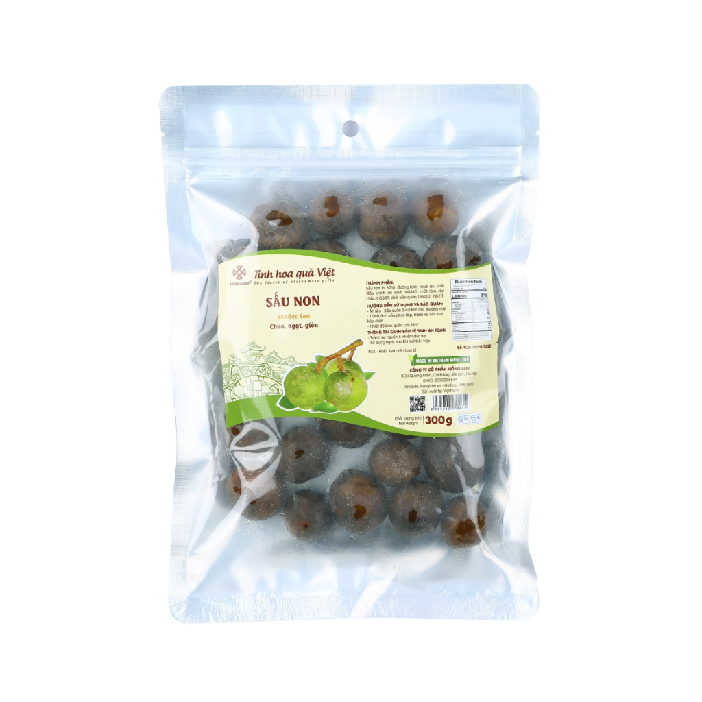 Ô mai  sấu non Hồng Lam, gói , túi zip . Có vị chua, ngọt, giòn hộp