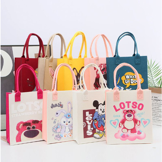 Túi Tote Lotso Đeo Vai Vải Nỉ In Hoạt Hình Mickey Gấu Dâu Tây Dễ Thương Đa Năng Phong Cách Hàn Quốc Cho Nữ