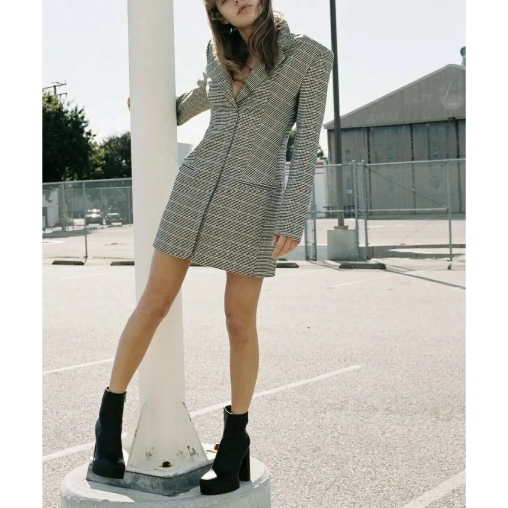 ZARA Đức - Đầm vest blazer ngắn dài tay sọc caro auth new tag cao cấp có sẵn sale chính hãng 2117/348