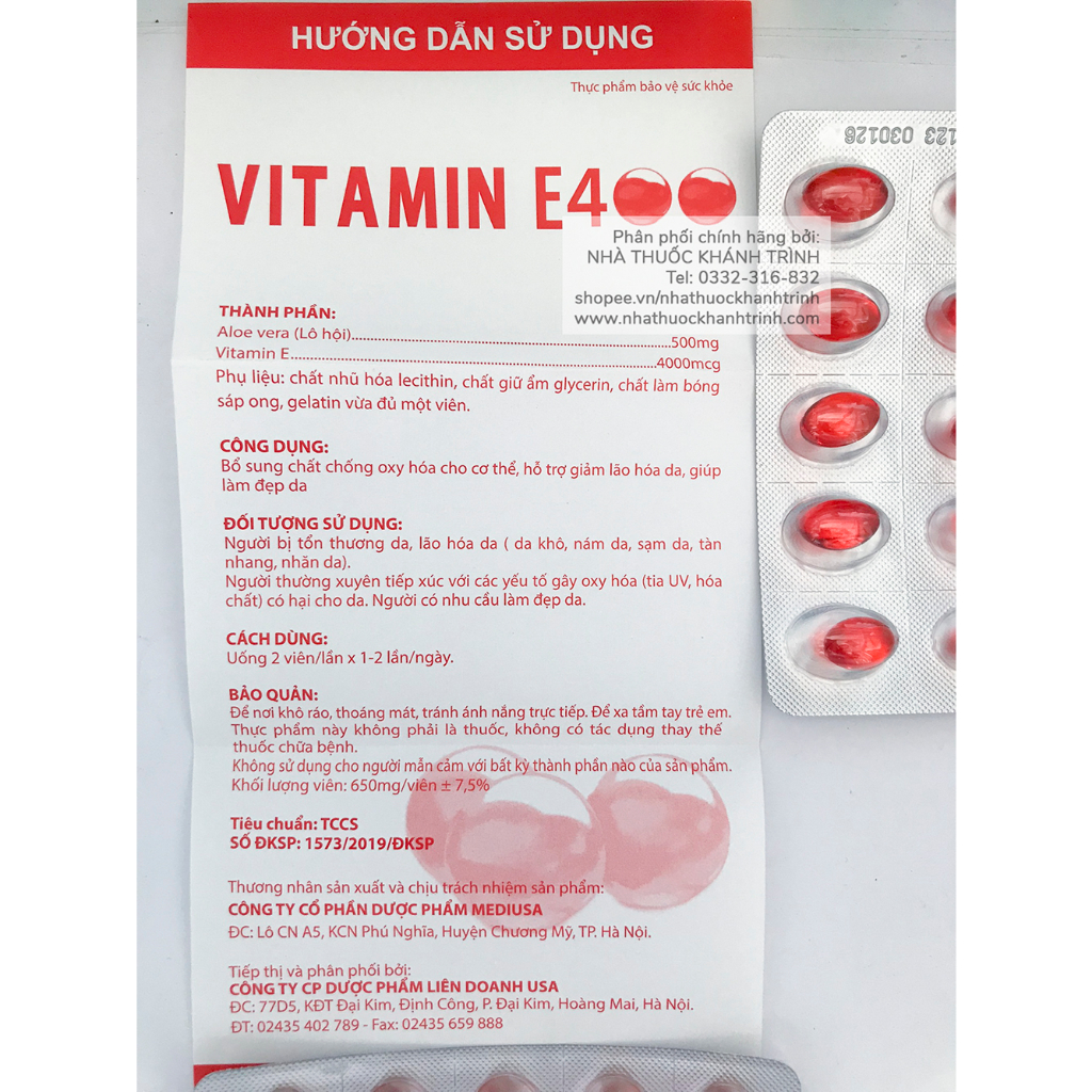 Viên uống Vitamin E Đỏ - hỗ trợ đẹp sáng da, giảm thâm nám, gãy móng, gãy tóc, ngừa lão hóa
