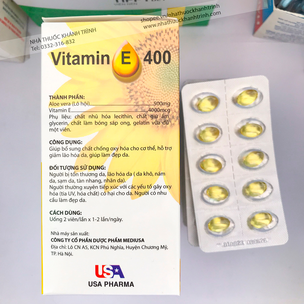 Vitamin E 400 USAPharma, làm chậm quá trình lão hóa da, cải thiện cho làn da trắng sáng