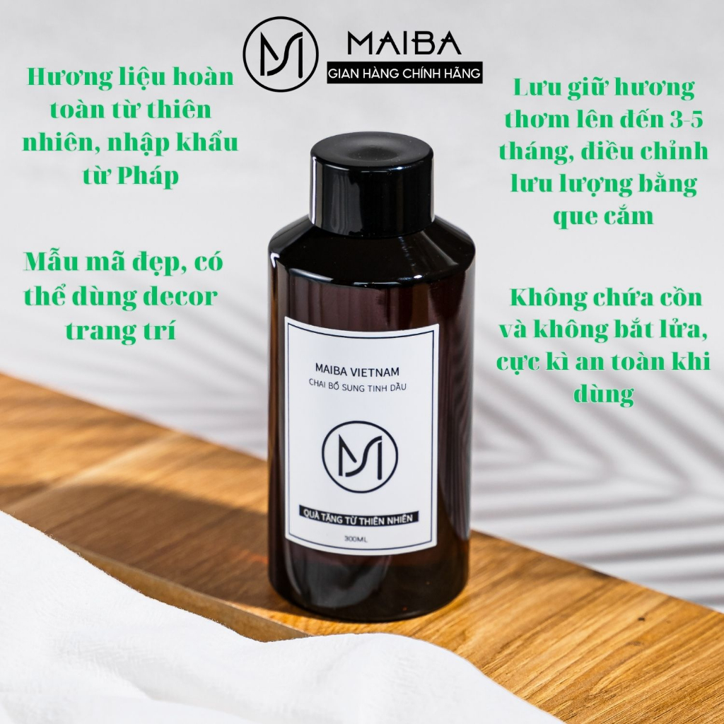 Tinh dầu thơm phòng khuếch tán MAIBA chai bổ sung 300ML, hương thơm thiên nhiên