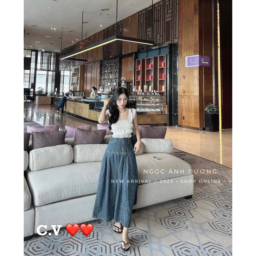 Chân váy jeans dài xòe hàng QCL1