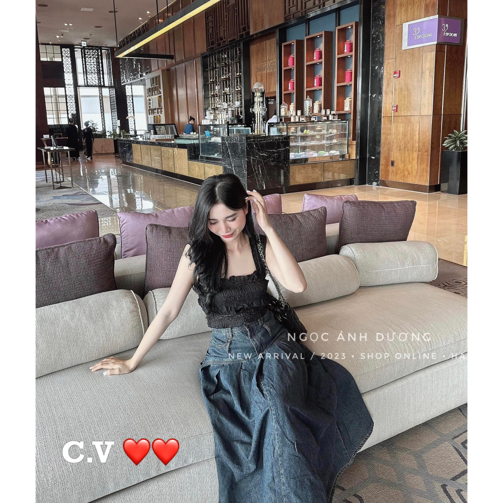 Chân váy jeans dài xòe hàng QCL1