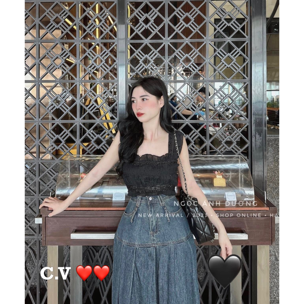 Chân váy jeans dài xòe hàng QCL1