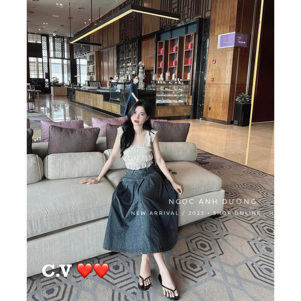 Chân váy jeans dài xòe hàng QCL1
