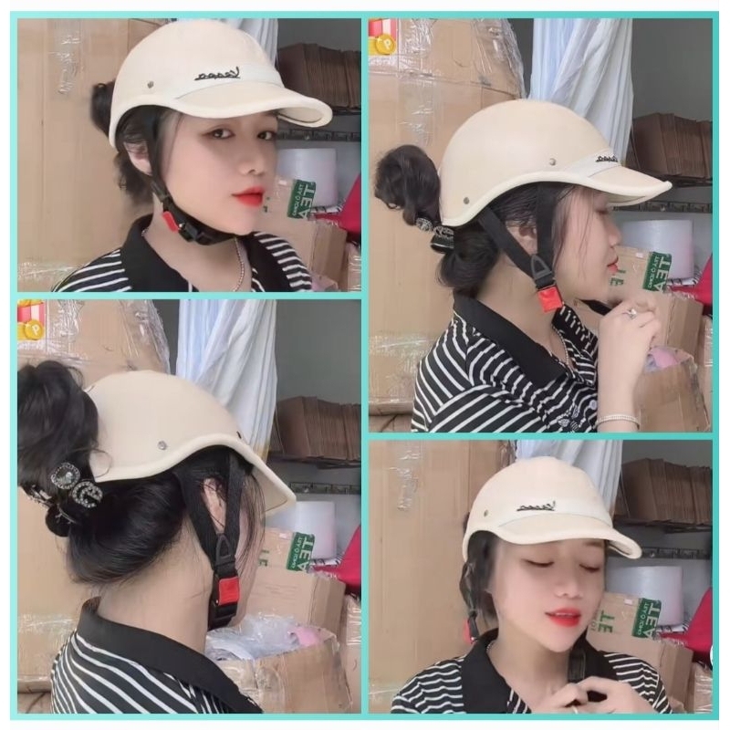 Nón bảo hiểm lưỡi trai vepa kem viền kem