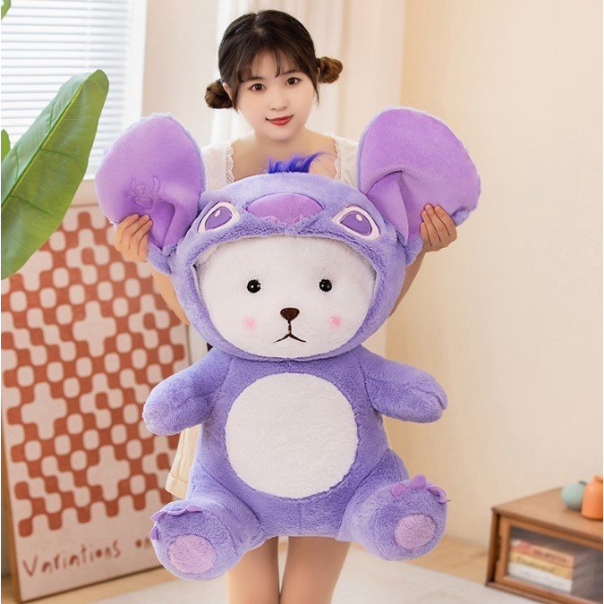 Gấu Bông Teddy LENA Mặc Áo Tím Stick Siêu Xinh, Lông Thỏ Mềm Mịn