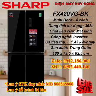 Tủ lạnh sharp inverter 362 lít sj-fx420vg-bk