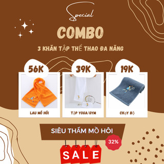 Combo 3 Khăn lau mồ hôi tập thể thao tập gym yoga pilates kích thước 110cm x 25cm