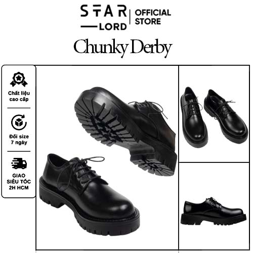 Giày chunky derby nam StarLord SL1112 màu đen da cao cấp, Giày Đốc đế cao