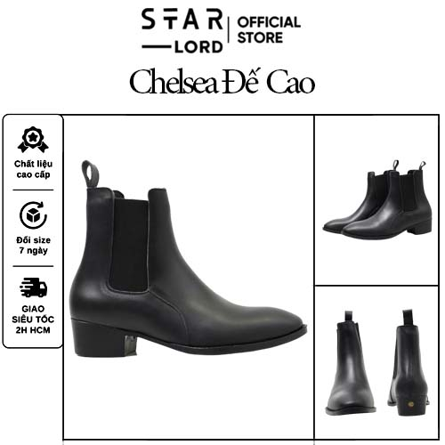 Giày Chelsea Boot nam StarLord SL1121 màu đen đế cao 5cm, High heels chelsea