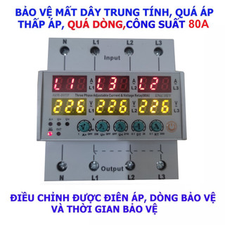 Thiết bị điện bảo vệ lỗi điện áp, thấp áp, cao áp, lệch pha, mất dây trung tính và dòng điện 3 pha 80a energy