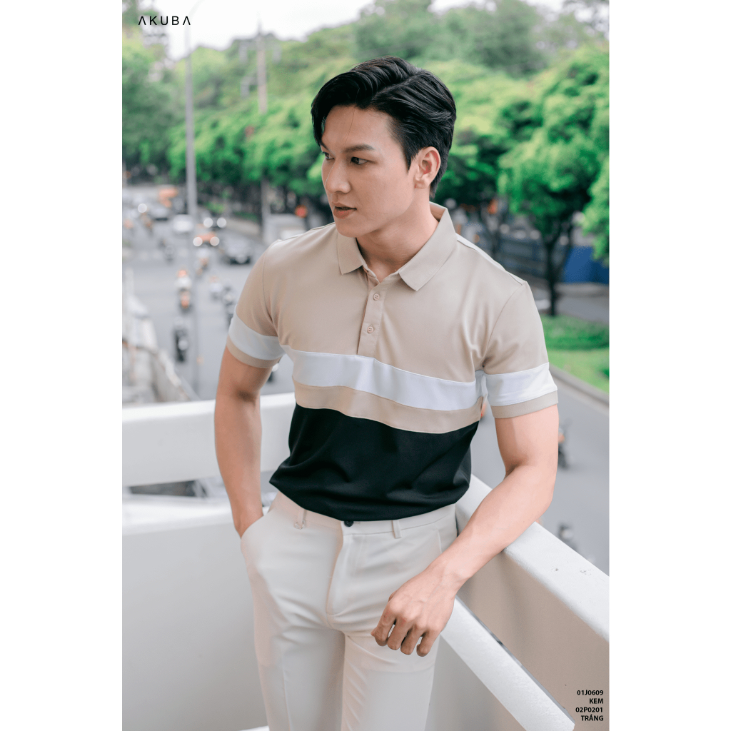 Áo polo nam vải cá sấu cotton AKUBA form slimfit, chất liệu thoáng mát, mềm mại, thấm hút mồ hôi tốt | 01J0609