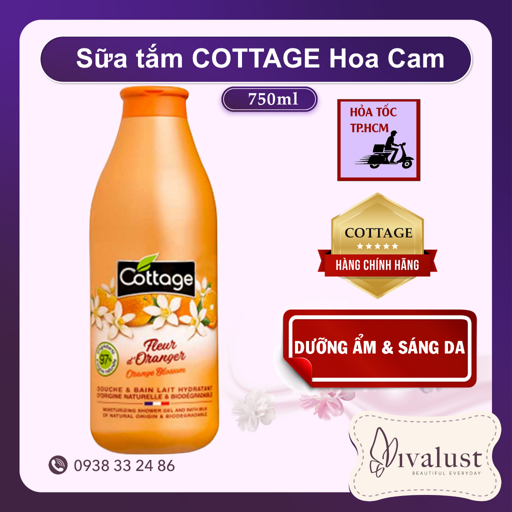 Sữa Tắm Dưỡng Ẩm Cottage Fleur d'Oranger (750ml) - Hương Hoa Cam