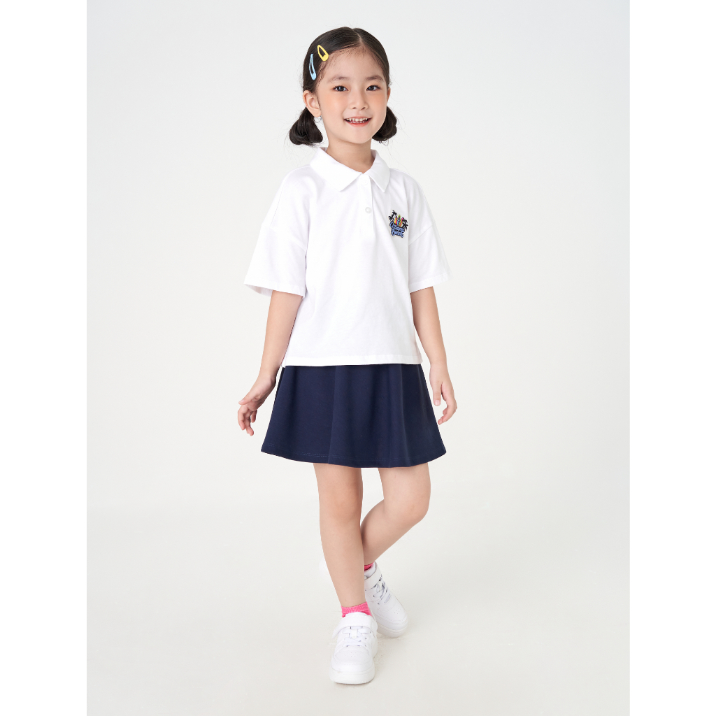 Áo polo bé gái CANIFA chất liệu 100% cotton cổ bẻ tay cộc, dáng ngắn 1TP23C001