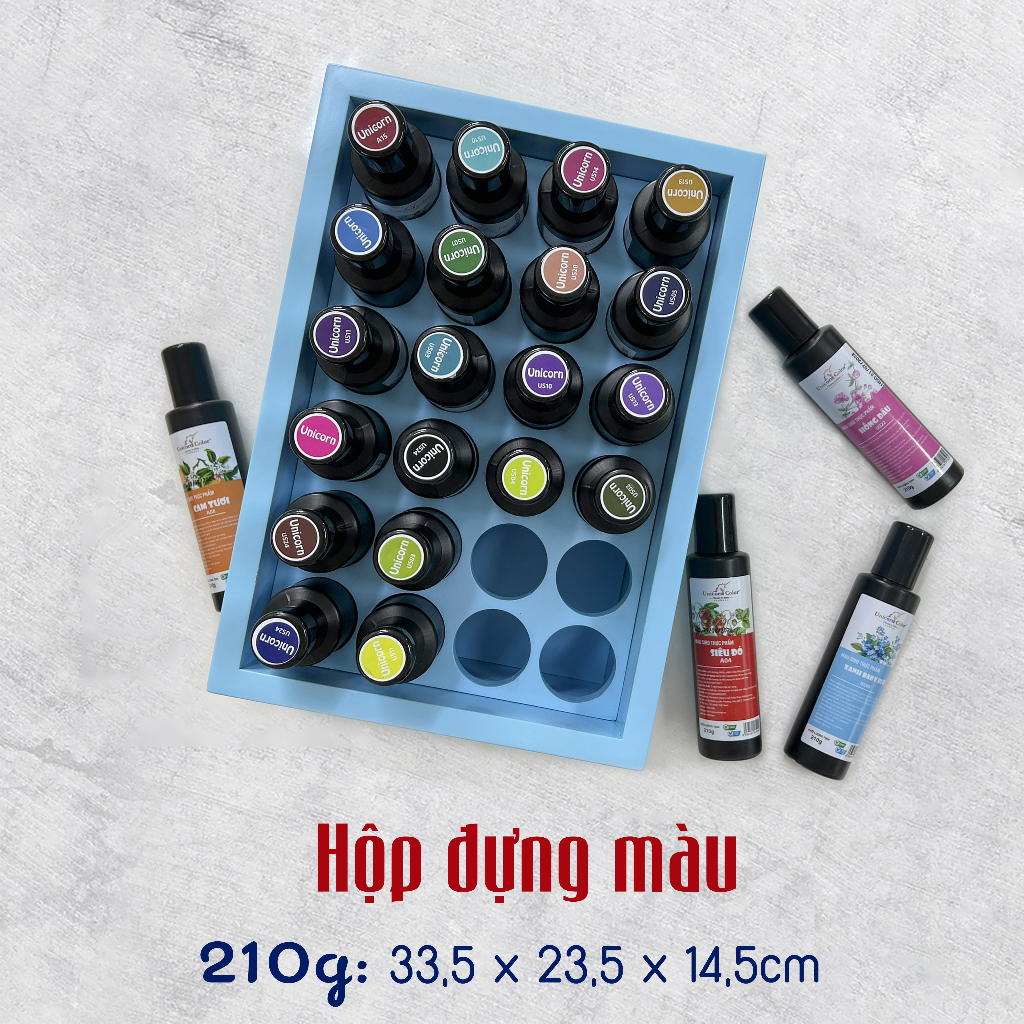 Combo 1 Bộ 24 Màu Thực Phẩm Unicorn Chai 210gr và Khay Đựng Màu 210g