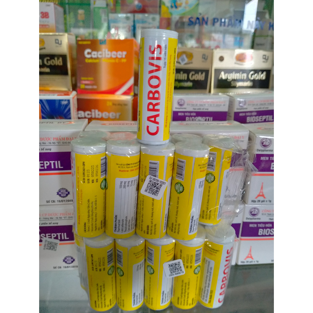 Viên tiêu thực CARBOVIS Đại Y Tub 15 viên nhai giúp hỗ trợ tiêu hóa