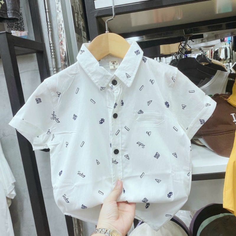 (14-30kg)Áo sơ mi học sinh bé trai size đại.Áo sơ mi cộc tay bé trai size đại