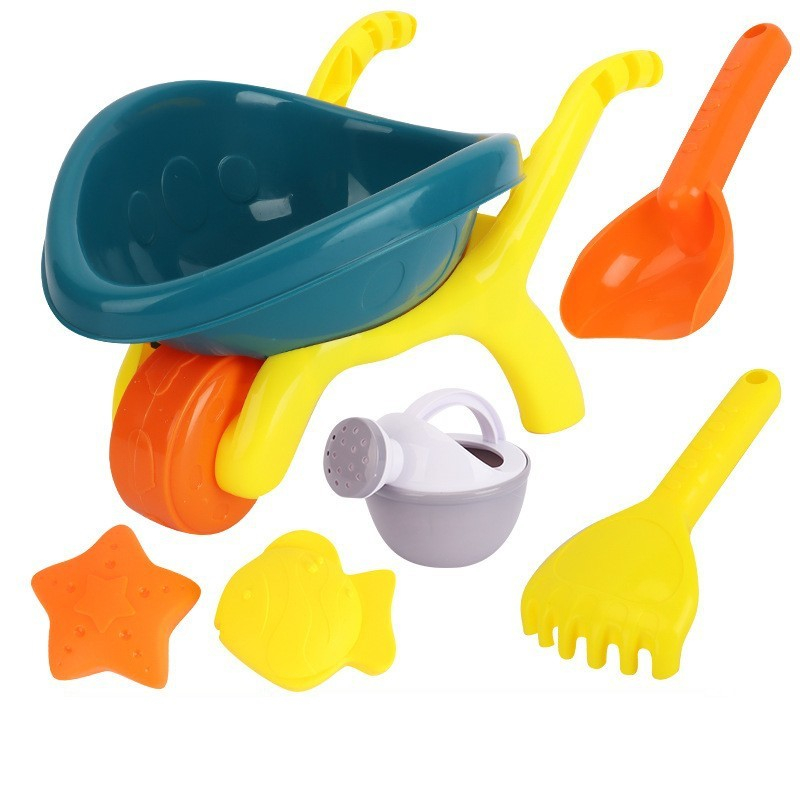 Bộ đồ chơi xúc cát cho bé gồm xe tải xúc cát, xe chở cát, xẻng, cào, câu cá, cua, xe rùa, đồ chơi cho bé đi biển mùa hè