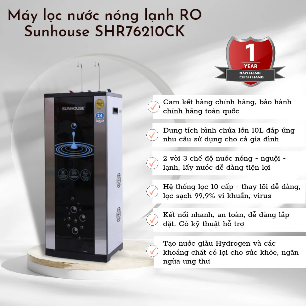 Máy Lọc Nước  Sunhouse SHR76210CK 10 Lõi nóng lạnh , lọc nước RO 10 lõi sunhouse - hàng trưng bày