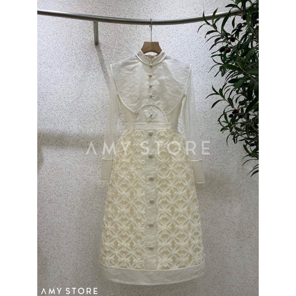 Đầm amy họa tiết đính nút MC