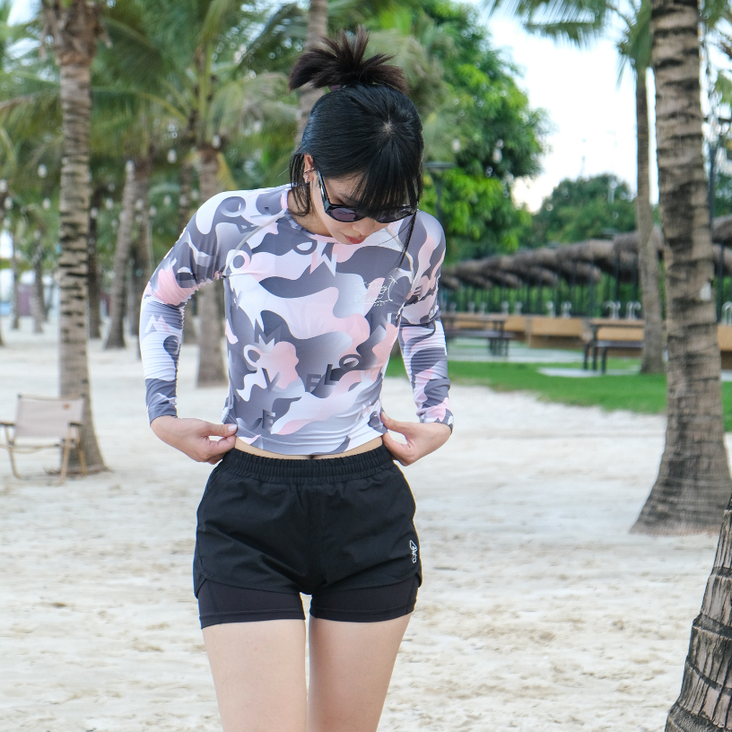 Áo bơi dài tay, áo bơi chống nắng nữ, áo bơi croptop dài tay chống nắng kín đáo TJO