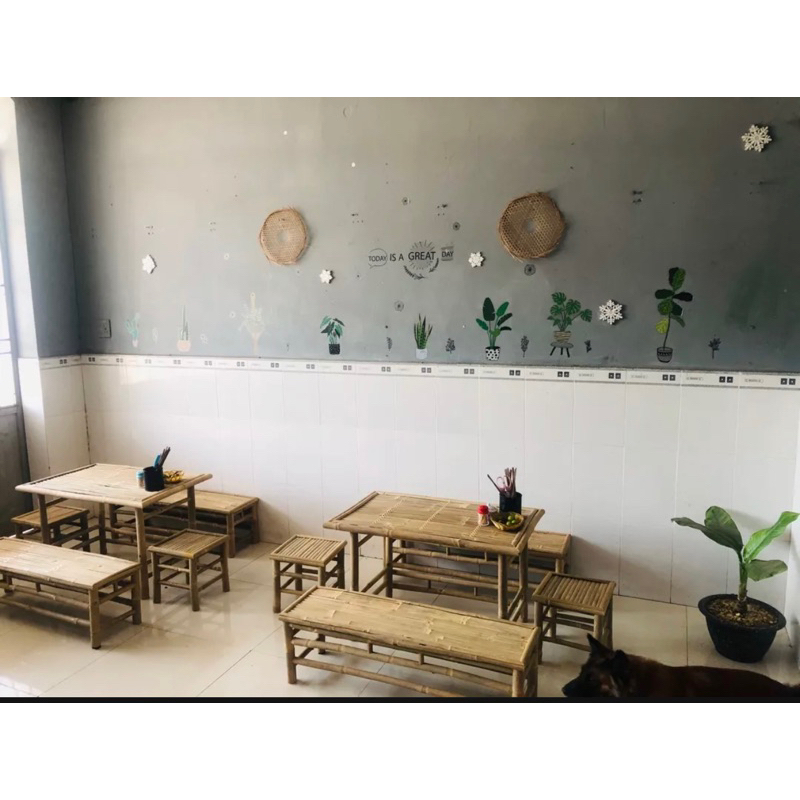 Bộ bàn ghế tre chân cố định dùng trong quán ăn gia đình,..