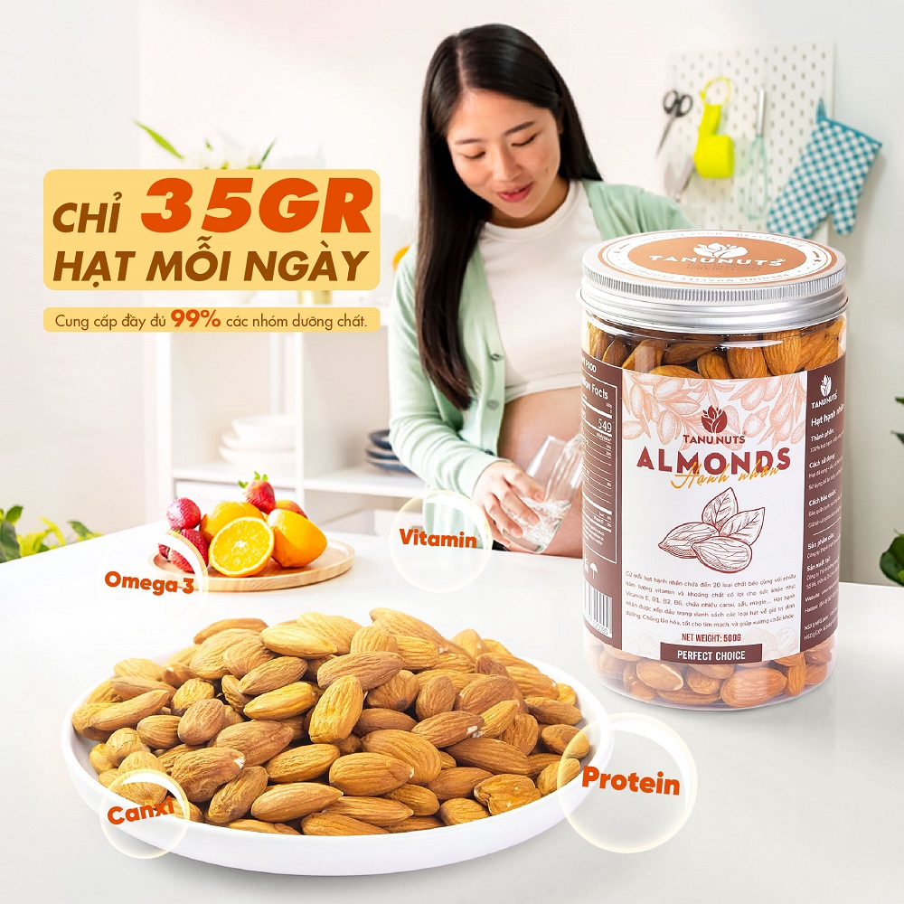 Hạt hạnh nhân sấy chín TANU NUTS ngũ cốc dinh dưỡng cho bà bầu, người ăn kiêng, giảm cân