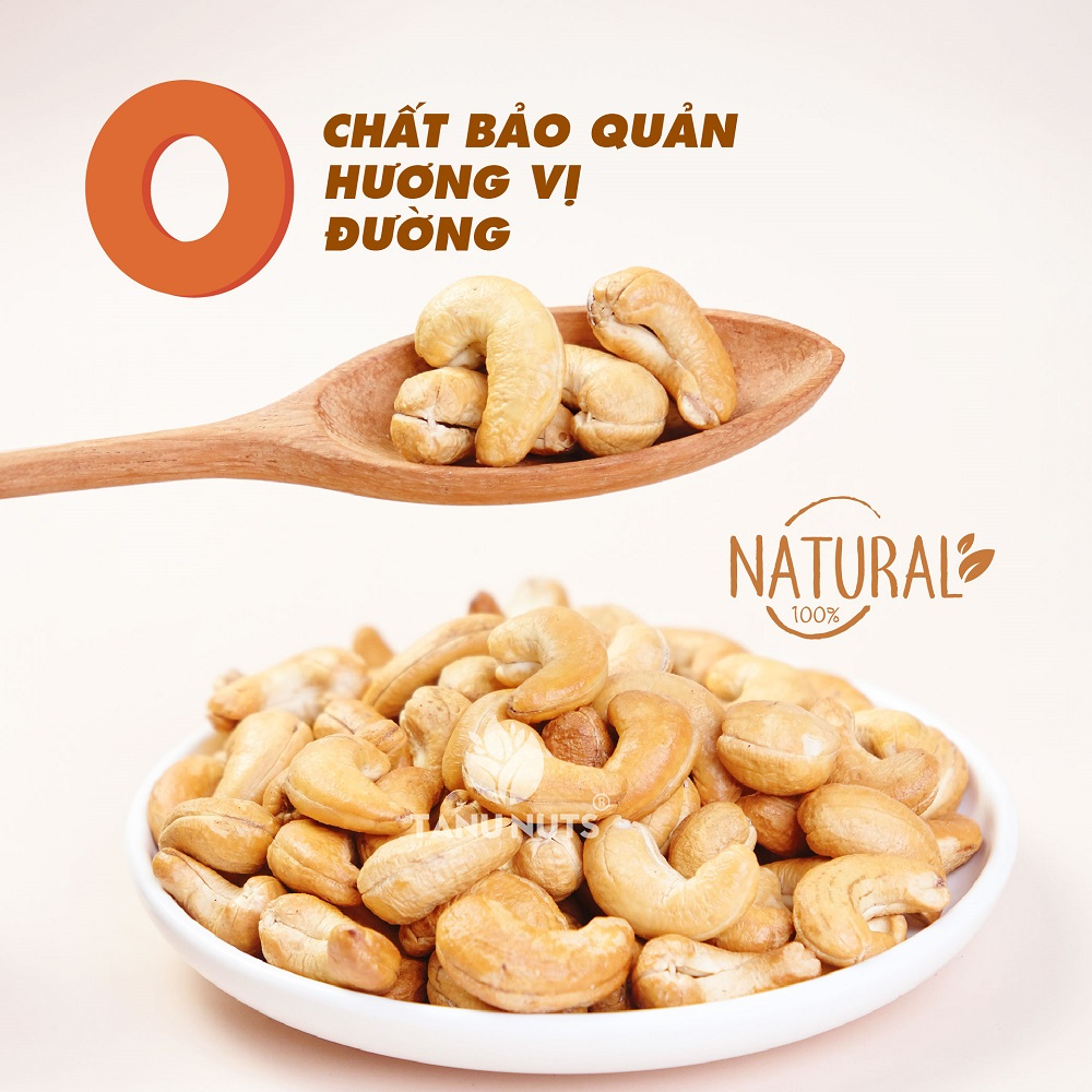 Hạt điều rang muối nguyên hạt tách vỏ TANU NUTS nhân hạt điều vàng Bình Phước A180 giàu dinh dưỡng 500g