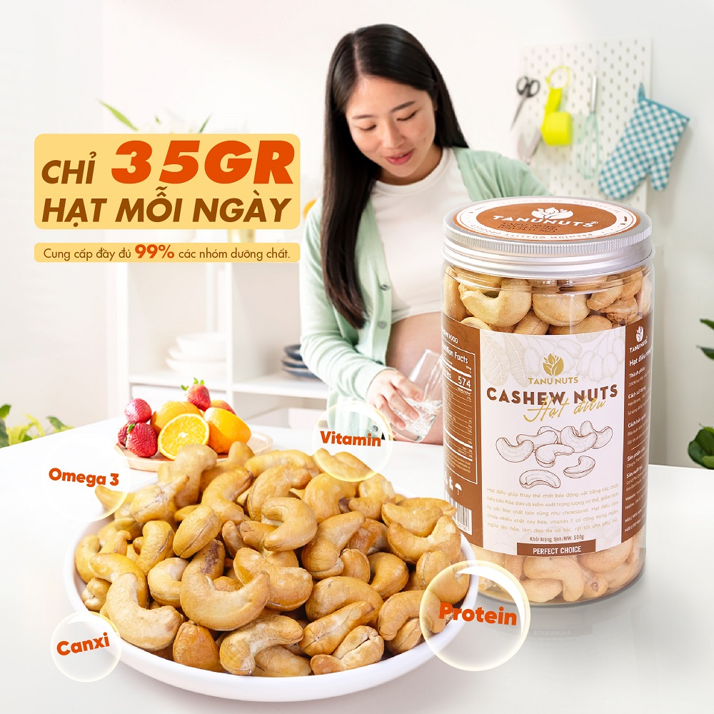 Hạt điều rang muối nguyên hạt tách vỏ TANU NUTS nhân hạt điều vàng Bình Phước A180 giàu dinh dưỡng 500g