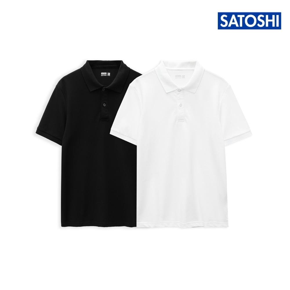 Áo Polo Satoshi Micro Pique SAPL82 Đen Trắng Tay Ngắn Dáng Vừa Chất Cotton Co Giãn