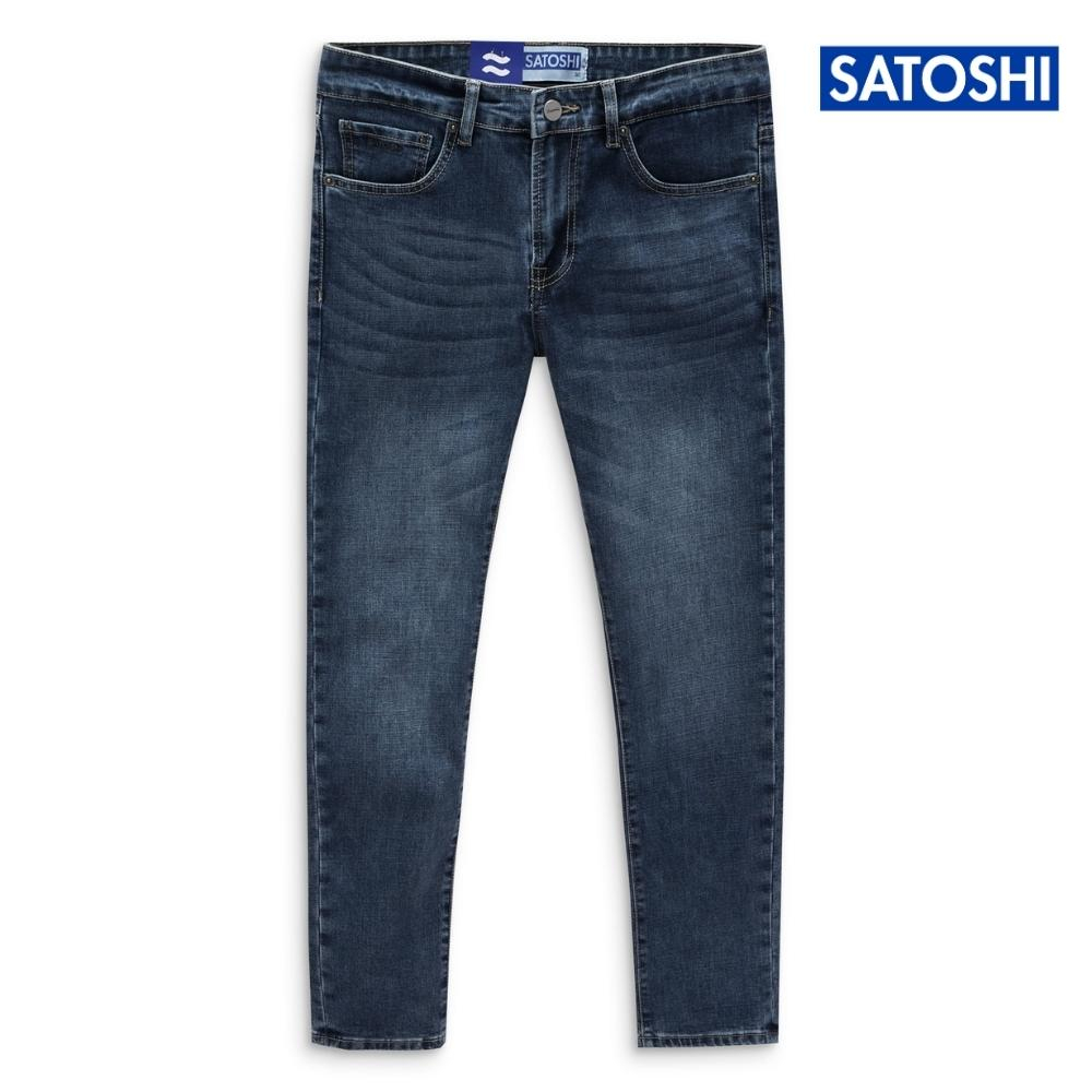 Quần jean nam Satoshi SAQJ74 xanh wash basic Straight fit co giãn thoải mái