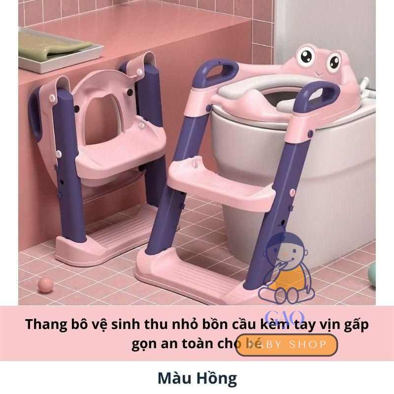 Thang bô vệ sinh kèm bệ lót thu nhỏ bồn cầu có tay vịn gấp gọn an toàn cho bé