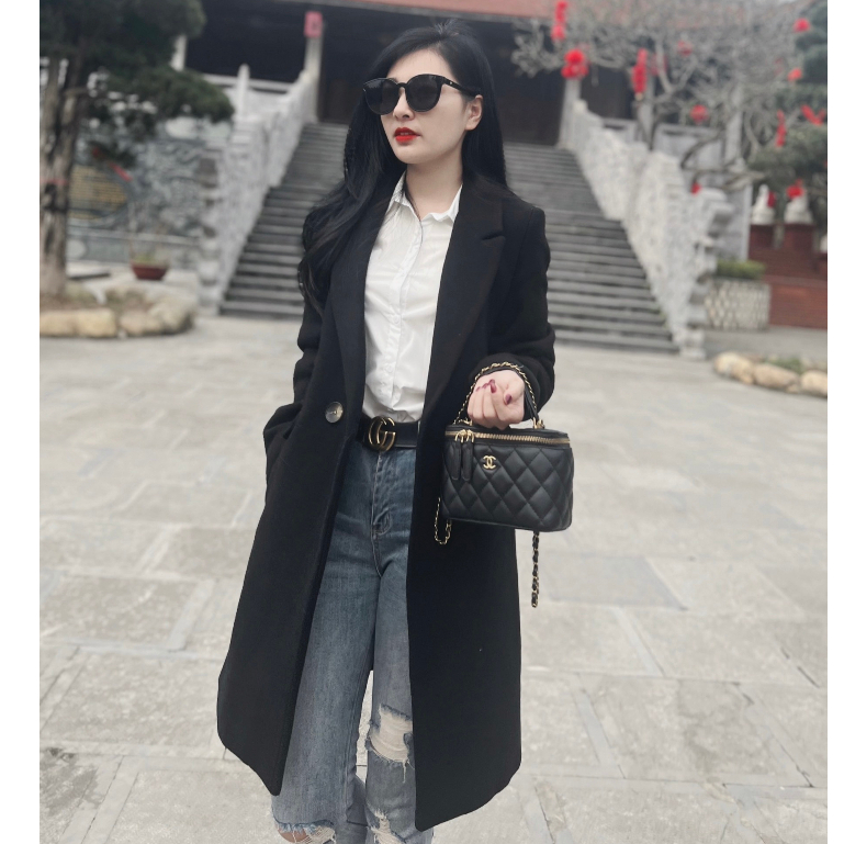 Áo mangto dạ dáng dài Đen