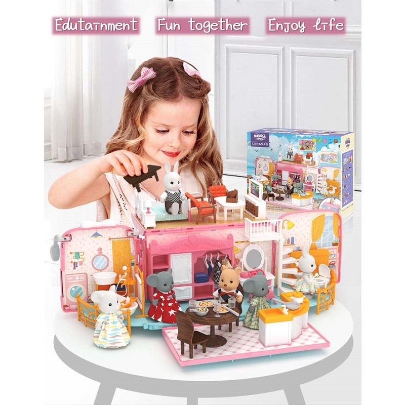 Xe bus đồ hàng búp bê 72 chi tiết cho bé, xe bus biến hình KOALA có gấu búp bê dành cho bé từ 3 tuổi