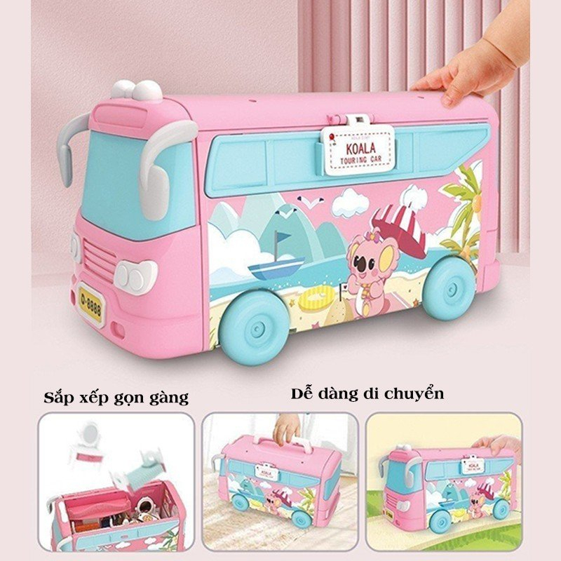 Xe bus đồ hàng búp bê 72 chi tiết cho bé, xe bus biến hình KOALA có gấu búp bê dành cho bé từ 3 tuổi
