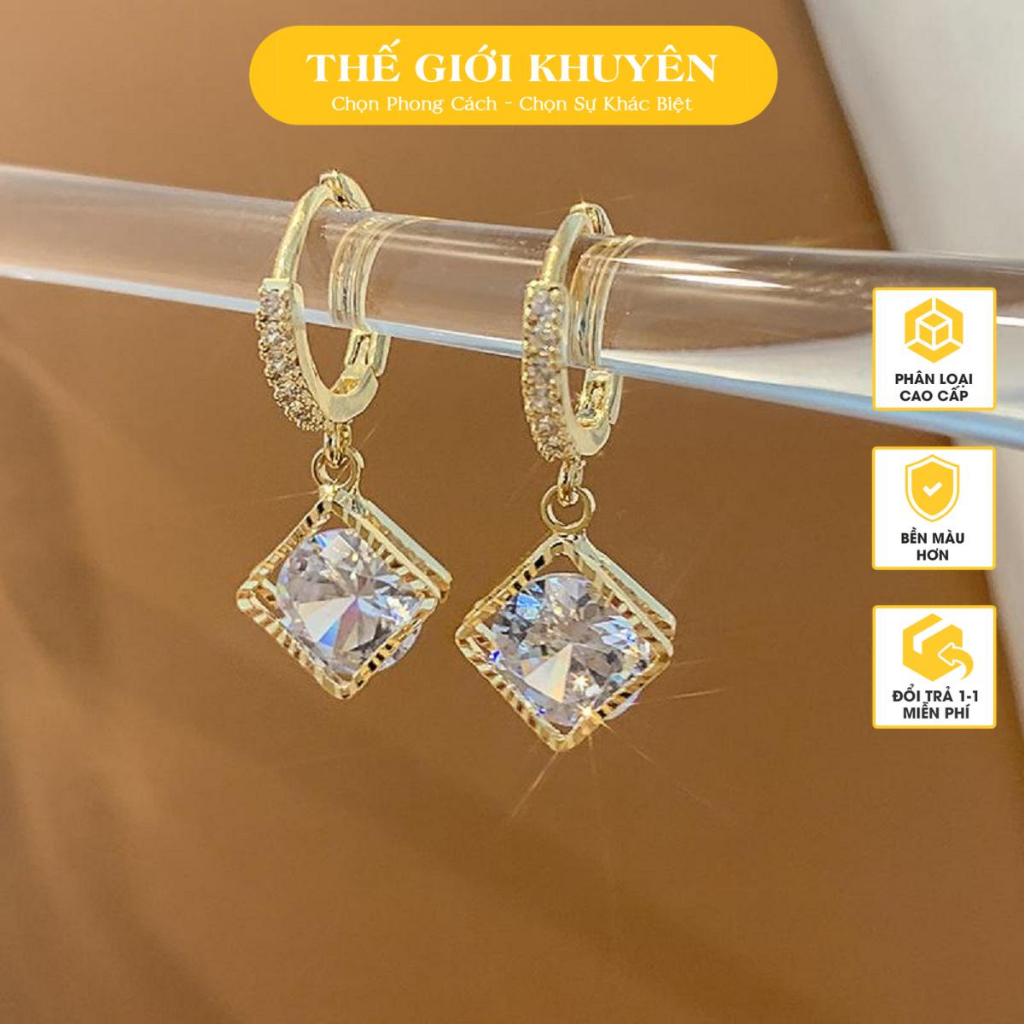 Khuyên Tai Nữ Hình Thoi Ngôi Sao Thế Giới Khuyên Mạ 18K Đa Dạng Mẫu Mã Phong Cách Hàn Quốc Đính Đá Đơn Giản