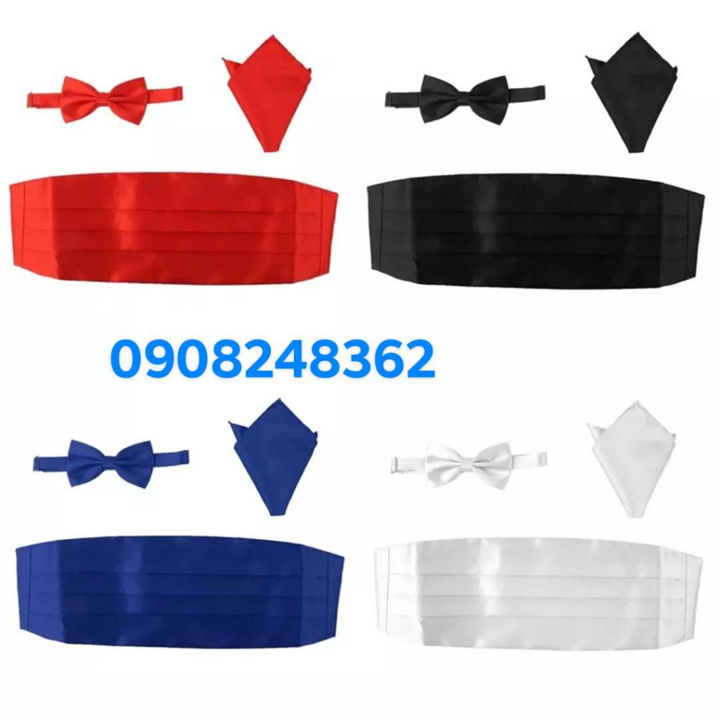 Set khăn thắt lưng nơ khăn tay bỏ túi vuông màu đen phối trang phục trang trọng thời trang dành cho nam