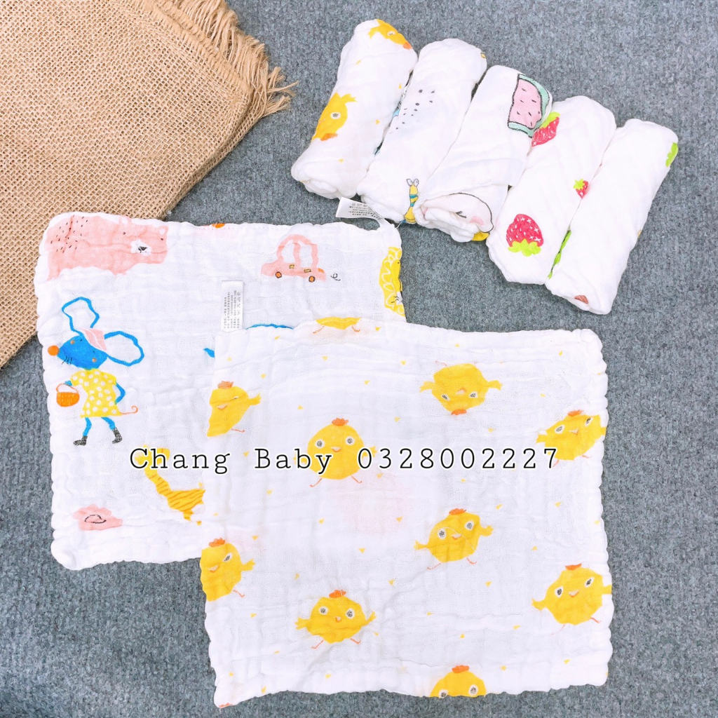 Sét 5 khăn sữa sợi tre 6 lớp siêu mềm,thấm hút tốt an toàn cho bé