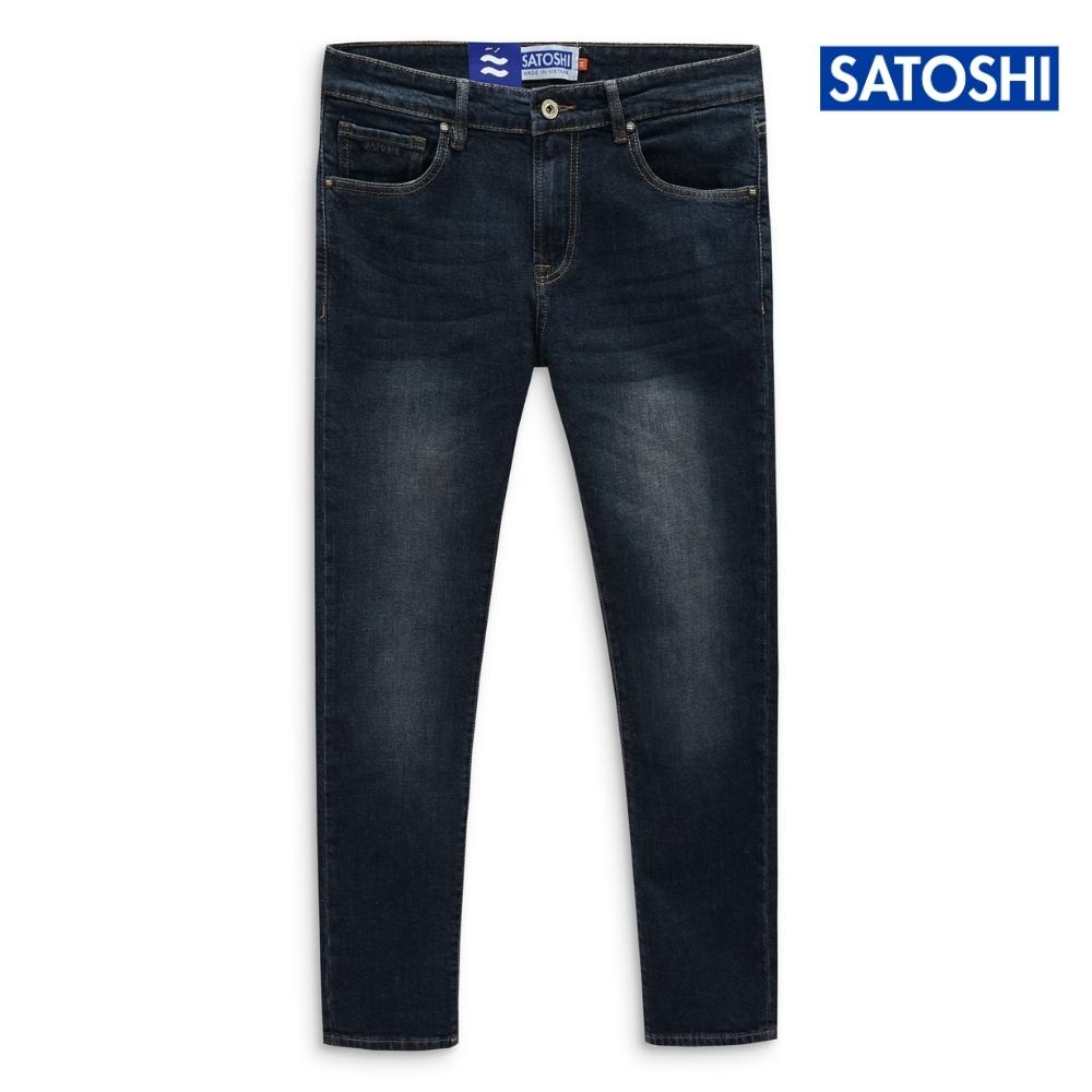 Quần jean nam Satoshi SAQJ75 xanh wash basic Straight fit co giãn thoải mái, năng động