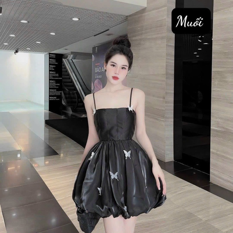 Đầm xoè 2 dây voan tơ óng toàn thân váy siêu xinh - Free size