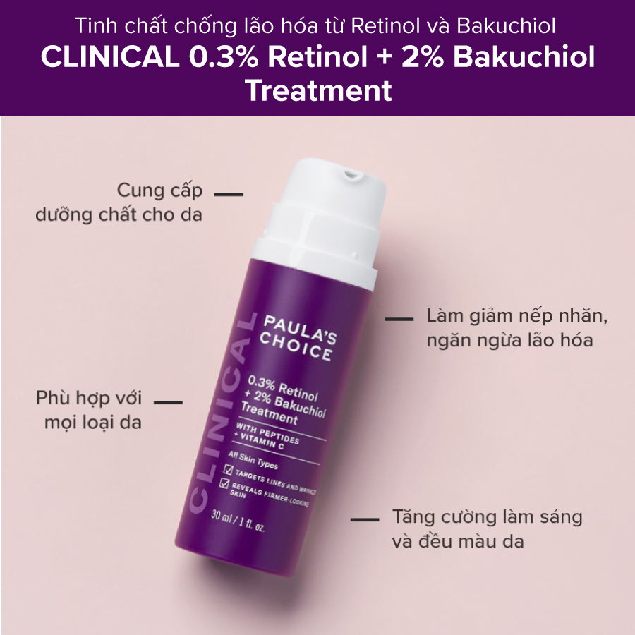 Tinh chất chống lão hóa Paula's Choice CLINICAL 0.3% RETINOL + 2% BAKUCHIOL TREATMENT 30ml (Tinh Tế Beauty)