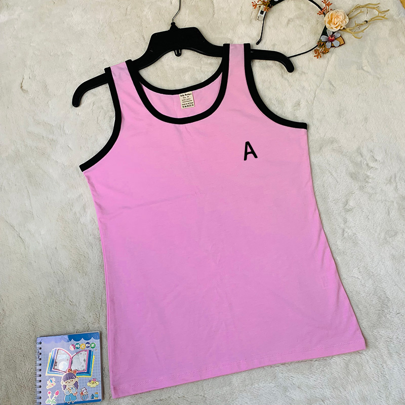 Áo Thun 3 Lỗ Nữ Phối Viền Màu In Chữ A, Áo Mặc Nhà,Tập Thể Dục Thun Cotton Pha, Co Giãn Tốt Sally Boutique-3L06