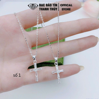 Mặt dây chuyền bạc nữ, mặt dây hình thánh giá gắn đá Cz Bảo Tín Thanh Thủy, chất liệu bạc ta nguyên chất